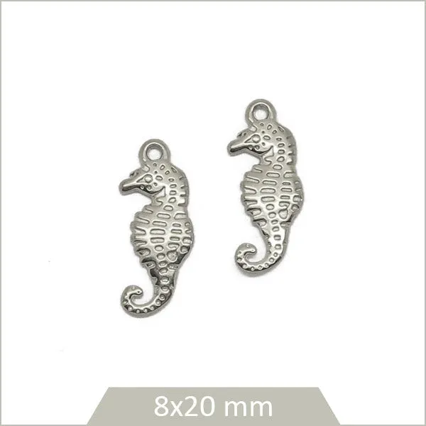 2 breloques hippocampes en acier inoxydable