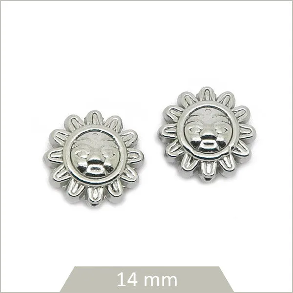 2 perles soleil aztèque en acier inoxydable