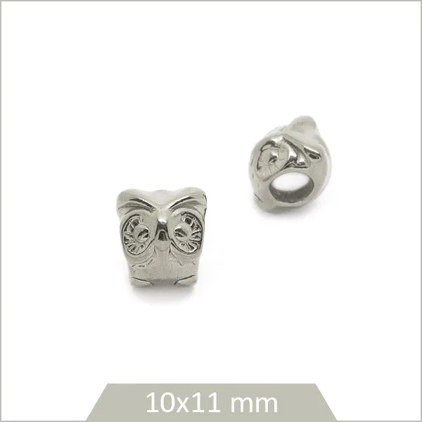 2 perles hiboux en acier inoxydable