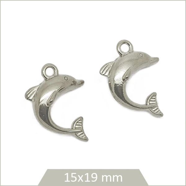 2 breloques dauphins en acier inoxydable