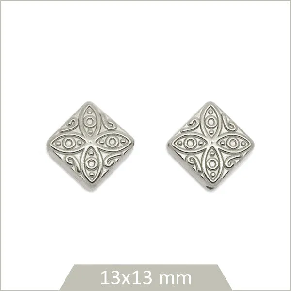 2 perles ethniques losanges en acier inoxydable