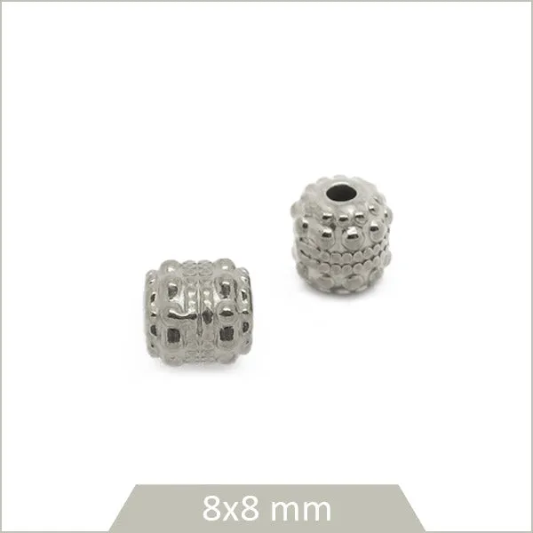 2 perles tubes ethniques texturées en acier inoxydable