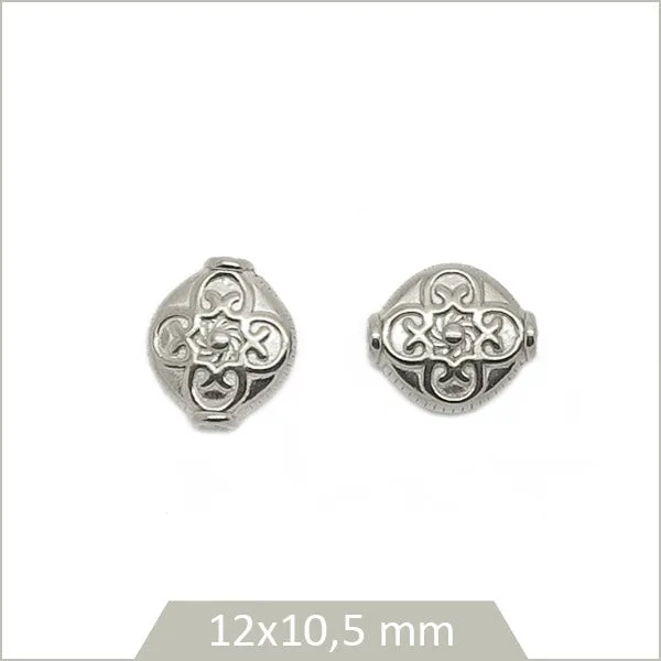 2 perles ovales ethniques motif trèfle en acier inoxydable