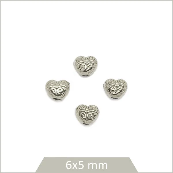 4 perles coeurs ethniques en acier inoxydable