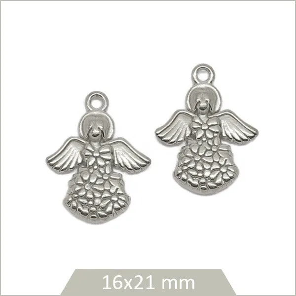 2 breloques anges motifs fleurs en acier inoxydable