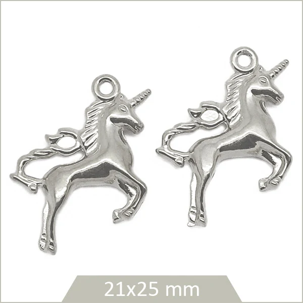 2 breloques licornes en acier inoxydable