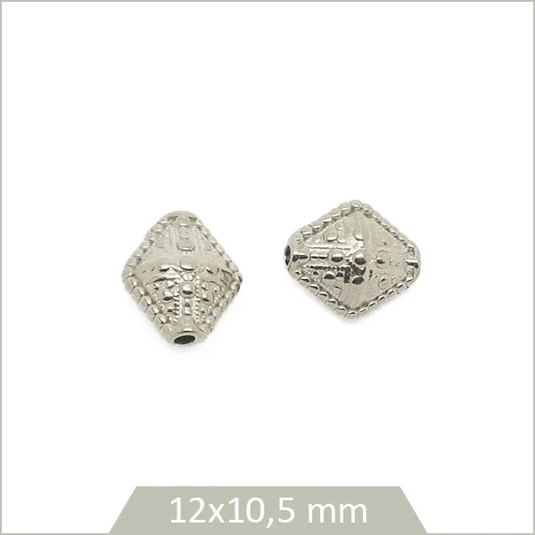 2 perles ethniques losanges en acier inoxydable