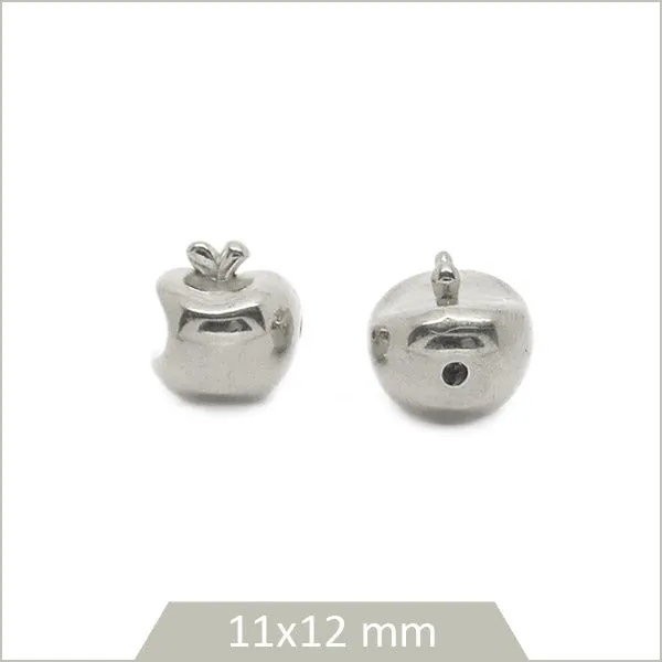 2 perles pommes croquées en acier inoxydable