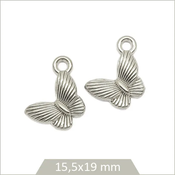 2 breloques papillons en acier inoxydable