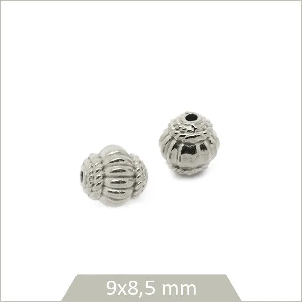 2 perles ethniques toupies en acier inoxydable