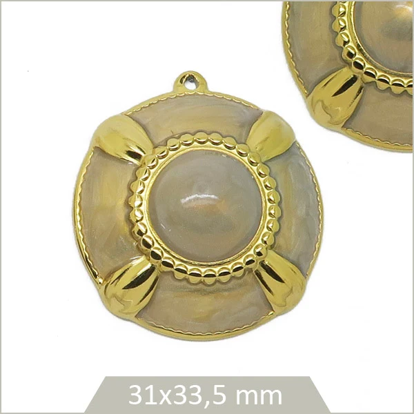2 breloques en acier inoxydable doré bouclier taupe avec cabochon gris