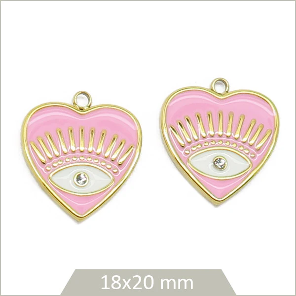 2 breloques en acier inoxydable doré cœur rose
