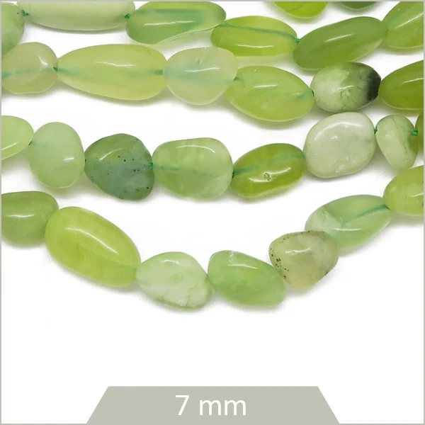 40 cm de perles galets en Jade serpentine, calibre 7 mm env.