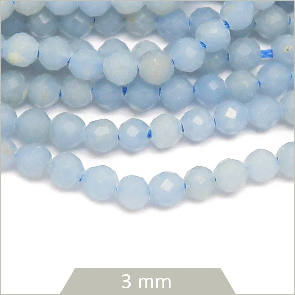 Env. 120 perles facettées en Angélite bleue, 3 mm