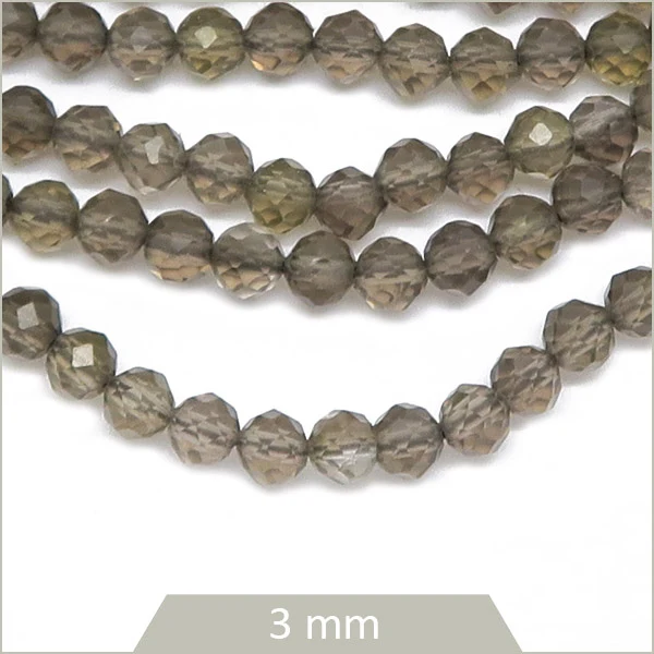 Env. 123 perles facettées en Quartz fumé, 3 mm