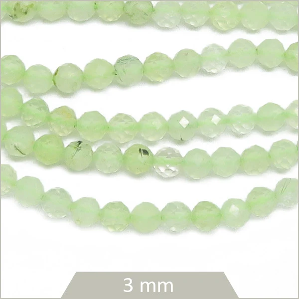 Env. 121 perles facettées en Préhnite, 3 mm