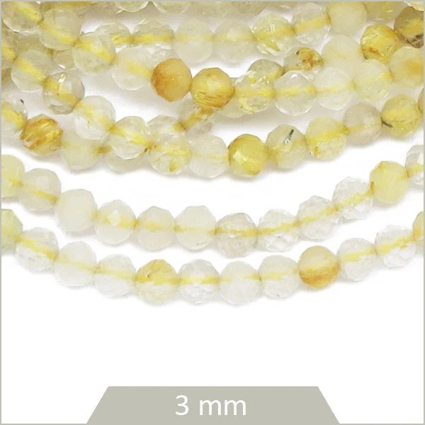 Env. 120 perles facettées de Quartz Cheveux de Venus, 3 mm