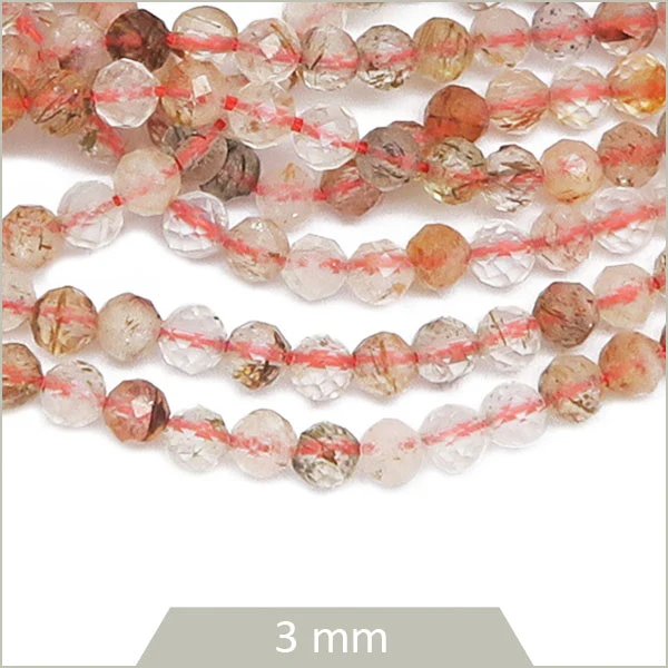 Env. 122 perles facettées de Quartz Super Seven, 3 mm