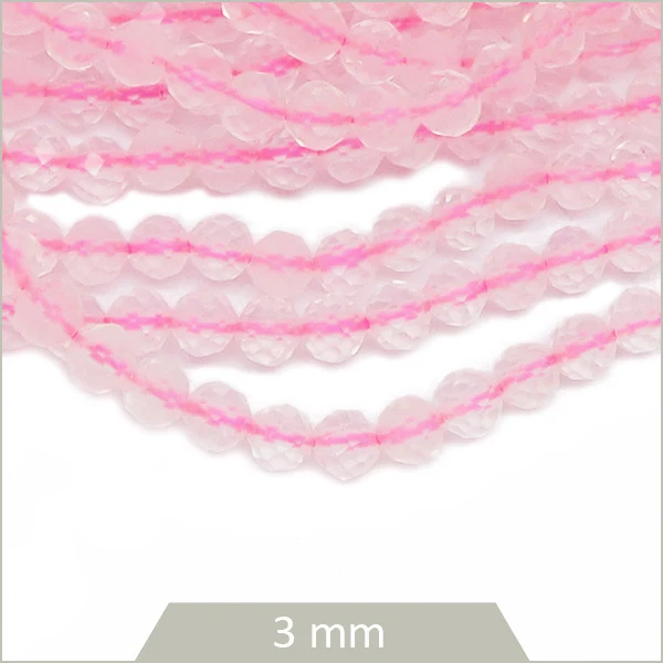 Env. 117 perles facettées de Quartz rose, 3 mm