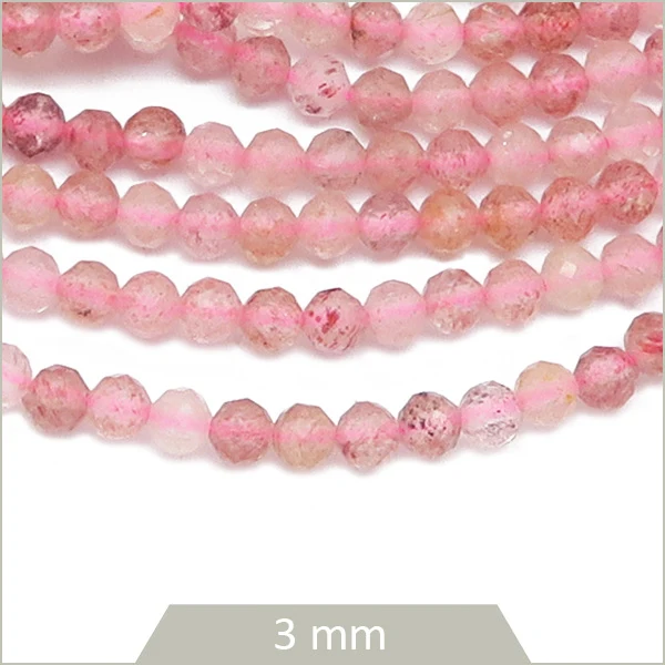 Env. 129 perles facettées de Quartz fraise, 3 mm