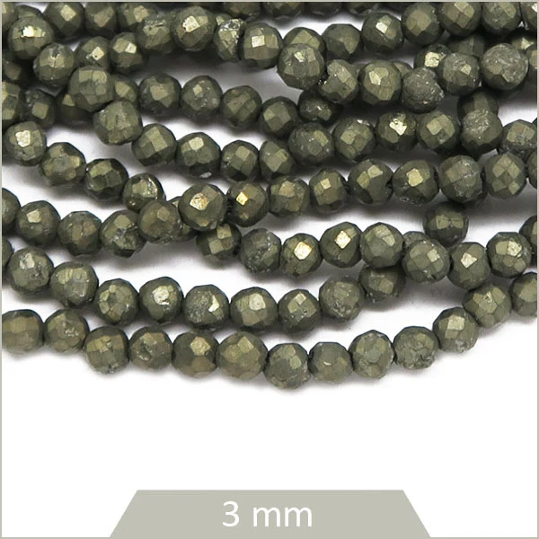 Env. 120 perles facettées en Pyrite, 3 mm