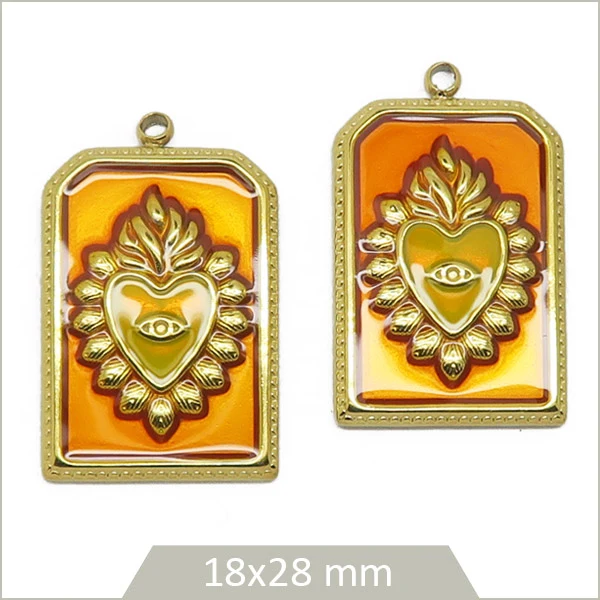 2 breloques ex-voto Cœur de Viana en acier inoxydable doré – caramel & jaune