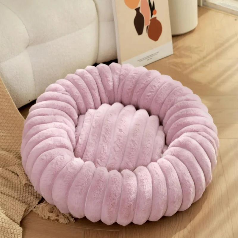 Panier fluffy style velour pour grand chien rose