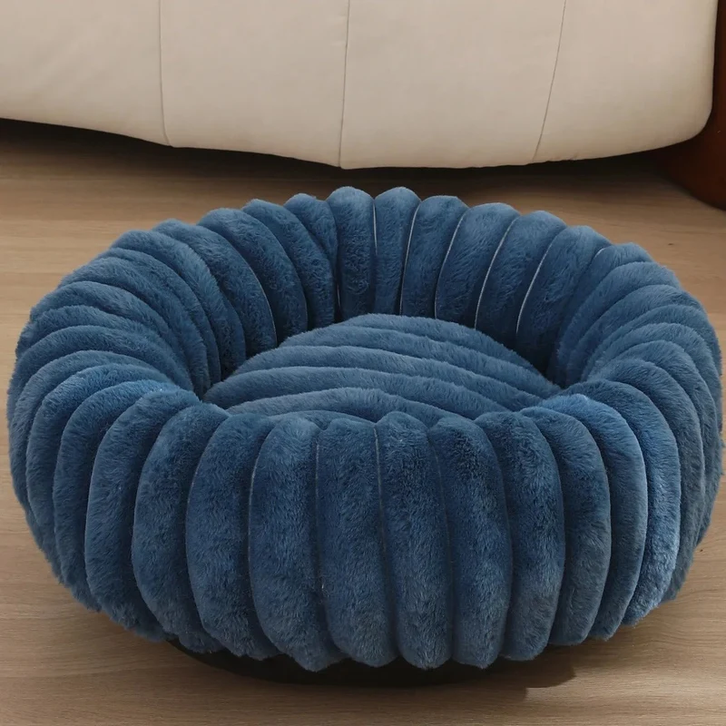 Panier fluffy style velour pour grand chien bleu foncé
