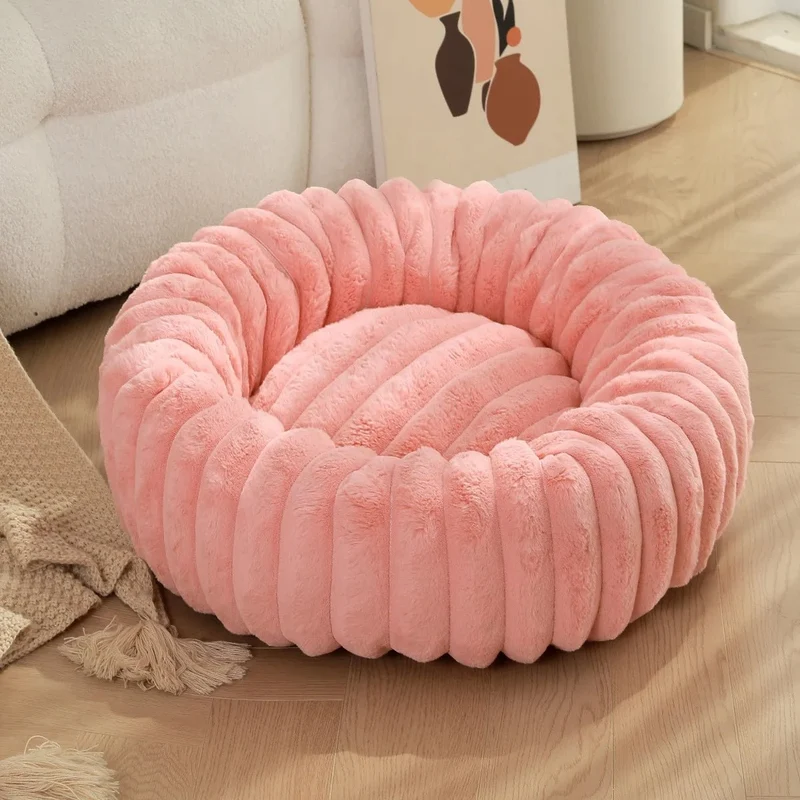 Panier fluffy style velour pour grand chien rose