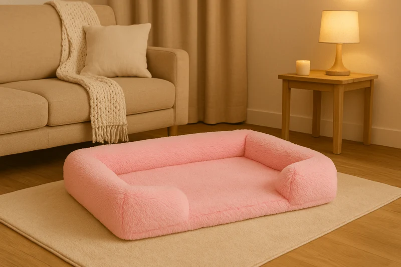 Panier pour grand chien avec oreiller rose