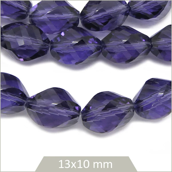 Env. 30 perles ovales à facettes en verre bleu indigo, 13x10 mm