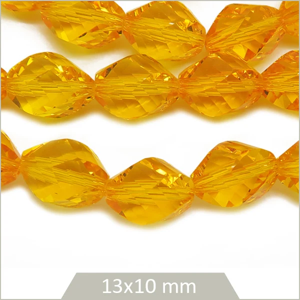 Env. 30 perles ovales à facettes en verre jaune ambré, 13x10 mm