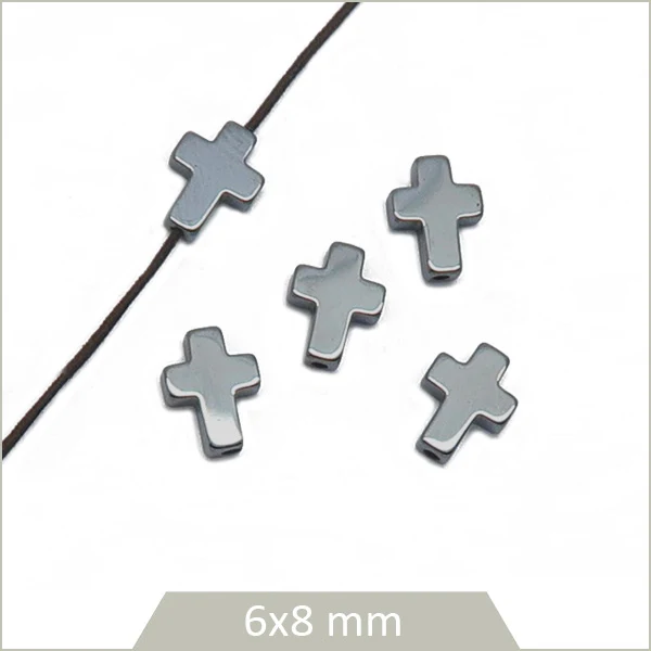 10 perles croix en hématite gris anthracite, 6x8 mm