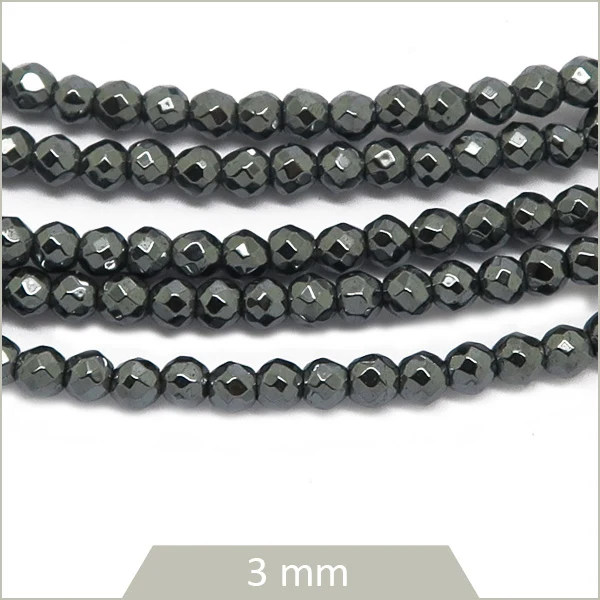 Env. 144 perles à facettes en hématite gris anthracite, 3 mm