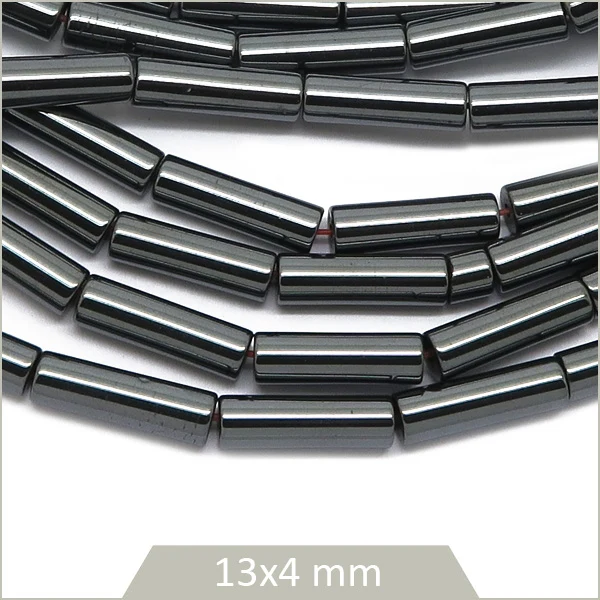 Env. 31 perles colonne hématite gris anthracite, 13x4 mm