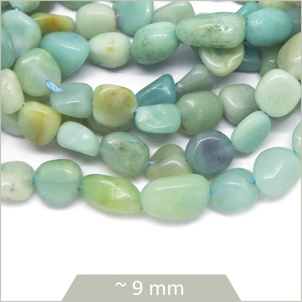 38 cm de perles galets en Amazonite calibre 9 mm