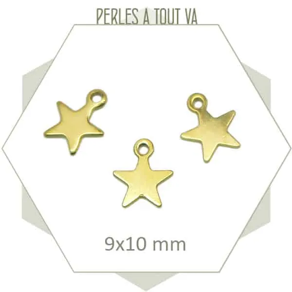 6 breloques étoiles en acier inoxydable doré 10x9 mm
