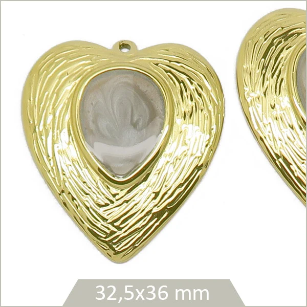 2 breloques cœur acier inoxydable doré cabochon goutte taupe