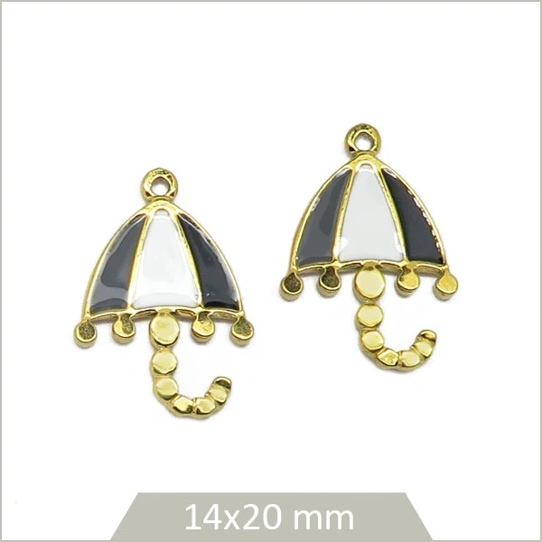 2 breloques parapluies à rayures noires et blanches en acier inoxydable doré