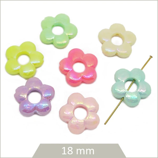 12 perles fleurs pastel irisées 18 mm