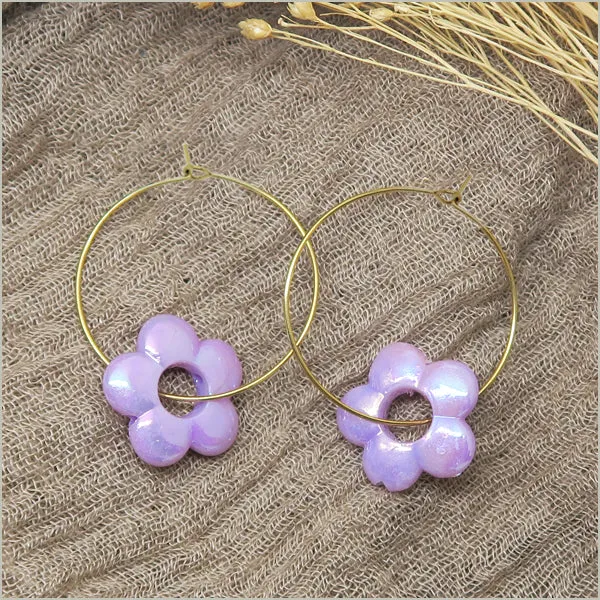 12 perles fleurs pastel irisées 18 mm
