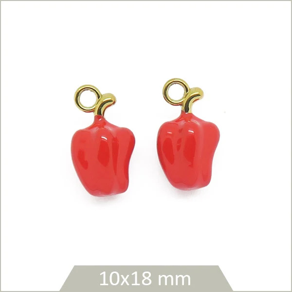 2 breloques poivrons rouges, en acier inoxydable doré