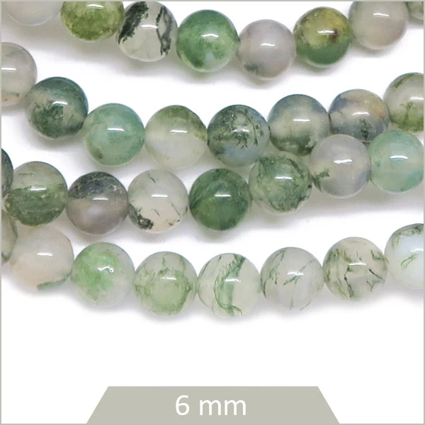 Env. 60 perles rondes en Agate mousse rare, 6 mm