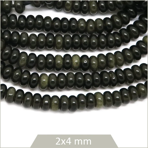 Env. 160 perles soucoupes en Obsidienne dorée, 4 mm