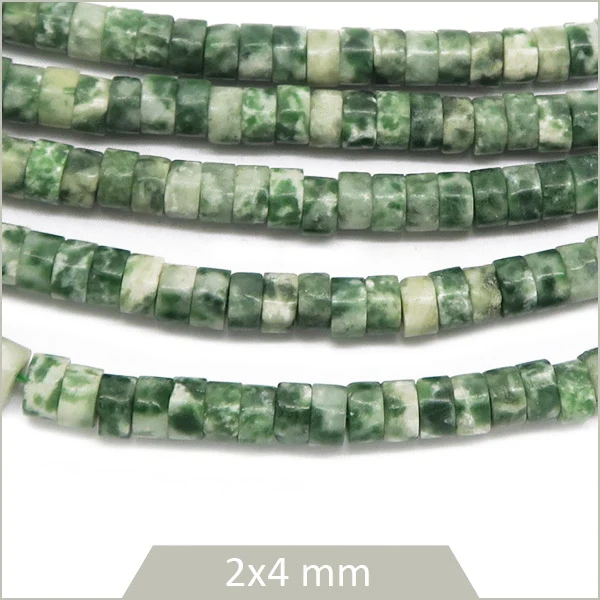 Env. 160 perles heishi en Jaspe vert tacheté, 4 mm