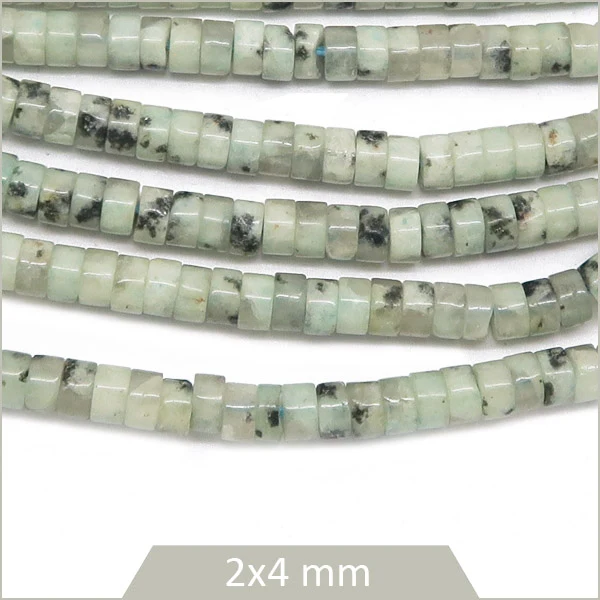 Env. 160 perles heishi en Jaspe kiwi, 4 mm
