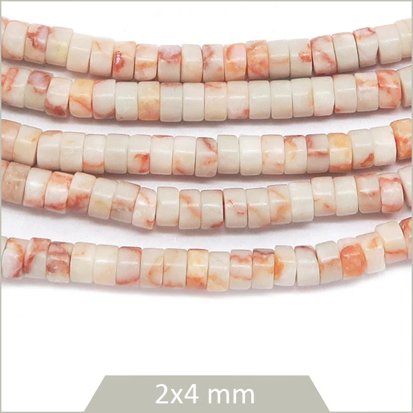 Env. 160 perles heishi en Jaspe rouge toile, 4 mm