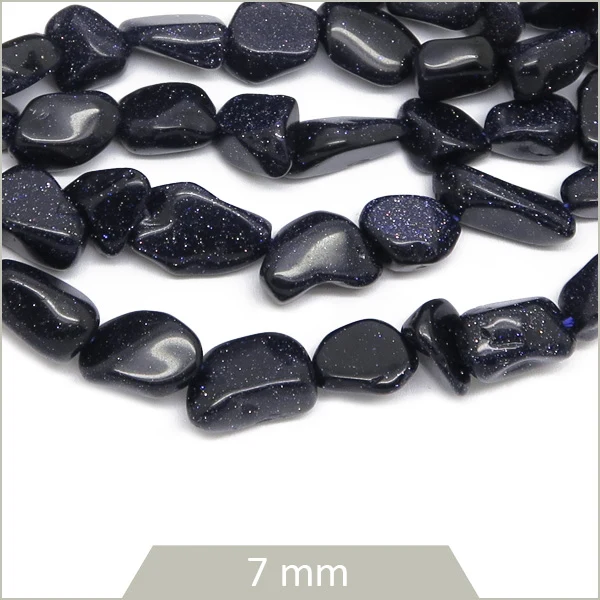 40 cm de perles galets en Pierre de Sable bleue, calibre 7 mm env.