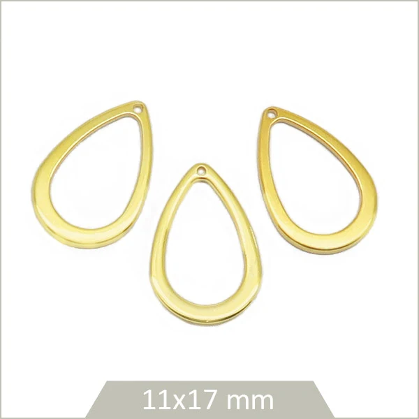 6 breloques gouttes ajourées en acier inoxydable 304 doré