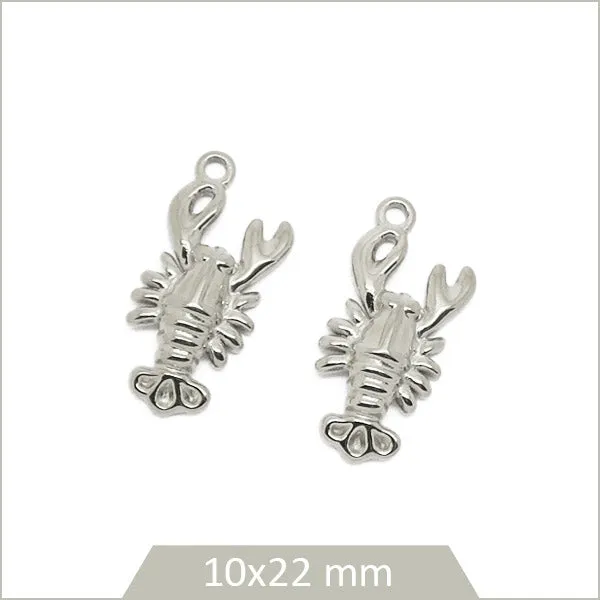 2 breloques homard en acier inoxydable
